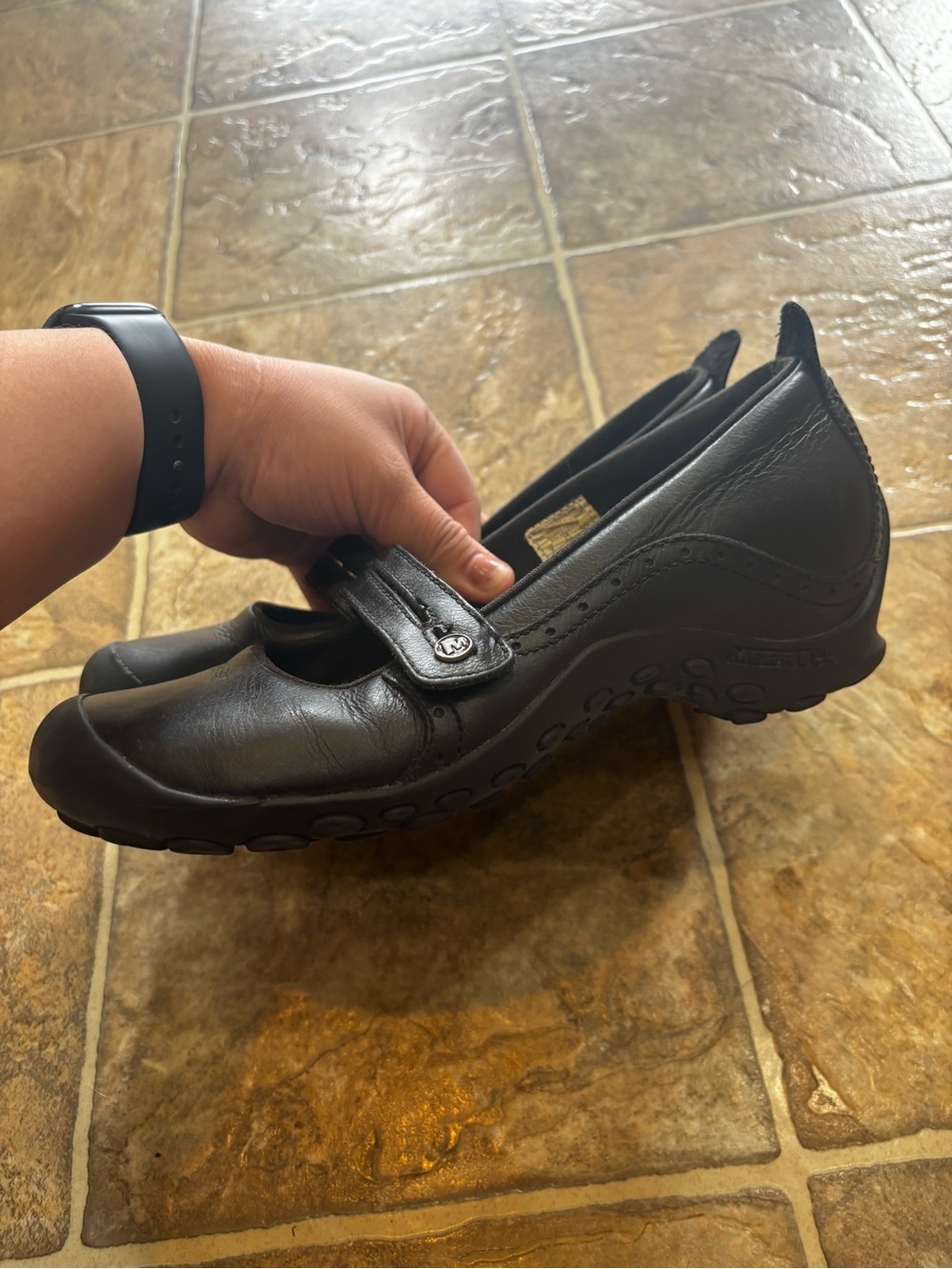 Merrell Plaza Bandeau Mary Jane Comfort Shoes Size 8M Black Leather - Picture 2 of 5